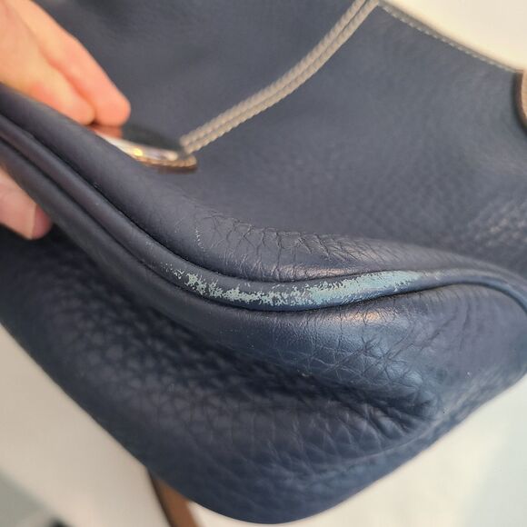 Dooney & Bourke Blue Brown Leather Shoulder Bag Adjustable Strap VTG - Picture 12 of 16